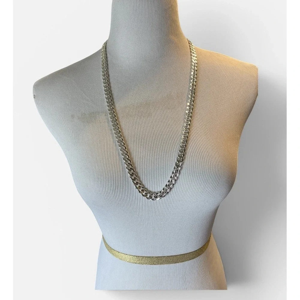New Silver Plated Cuban Link Chain Necklace 30